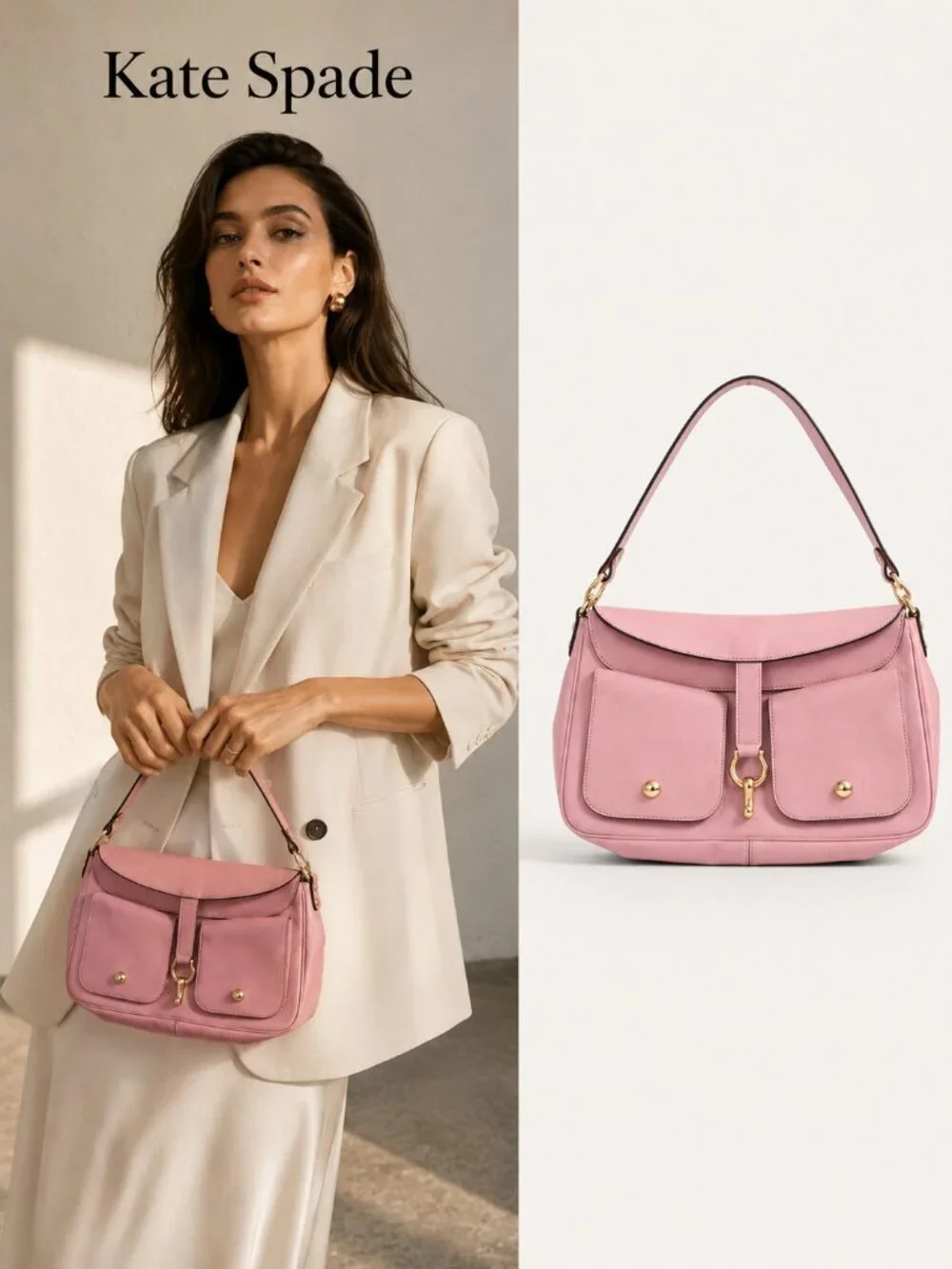 Kate Spade New York Pink Leather Shoulder Bag Purse Gold Hardware Y2K Vintage